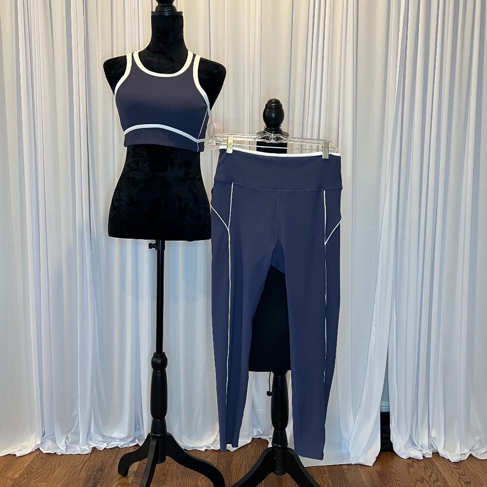 New! Wilo The Label Navy Blue 2 Piece Activewear Sports Bra and Leggings Size L